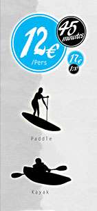 Prix des locations adultes pour un kayak ou paddle. MKG Centre Nautique